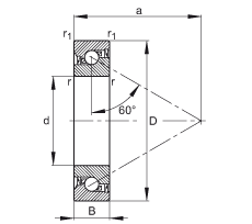 推力角接觸球軸承 7602015-2RS-TVP, 單向，接觸角 a = 60°，限制公差，兩側(cè)唇密封
