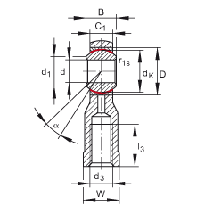 桿端軸承 GIKPSR12-PS, 根據(jù) DIN ISO 12 240-4 標(biāo)準(zhǔn)，特種鋼材料，帶右旋內(nèi)螺紋，免維護(hù)