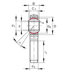 桿端軸承 GAKSL20-PS, 根據(jù) DIN ISO 12 240-4 標(biāo)準(zhǔn)，特種鋼材料，帶左旋外螺紋，免維護(hù)