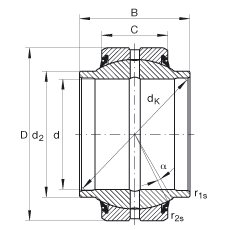 關(guān)節(jié)軸承 GE50-HO-2RS, 根據(jù) DIN ISO 12 240-1 標(biāo)準(zhǔn), 需維護(hù)，兩側(cè)唇密封