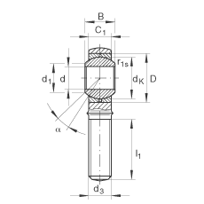 桿端軸承 GAKR5-PB, 根據(jù) DIN ISO 12 240-4 標(biāo)準(zhǔn)，帶右旋外螺紋，需維護(hù)