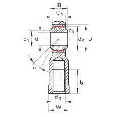 桿端軸承 GIKL16-PW, 根據(jù) DIN ISO 12 240-4 標(biāo)準(zhǔn)，帶左旋內(nèi)螺紋，需維護(hù)