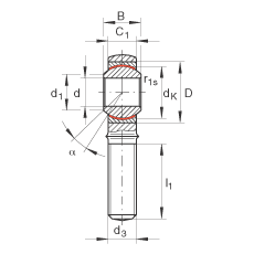 桿端軸承 GAKR25-PW, 根據(jù) DIN ISO 12 240-4 標準，帶右旋外螺紋，需維護