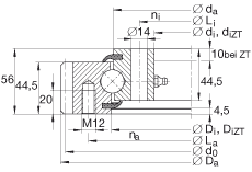 四點接觸球軸承 VSA200644-N, 標(biāo)準(zhǔn)系列 20， 外部的齒輪齒，兩側(cè)唇密封