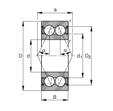 角接觸球軸承 30/5-B-2Z-TVH, 雙列，雙側(cè)間隙密封，接觸角 α = 25°