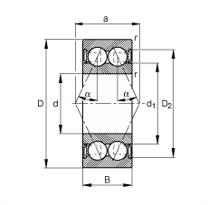 角接觸球軸承 3215-B-2RSR-TVH, 根據(jù) DIN 628-3 標(biāo)準(zhǔn)的主要尺寸，兩側(cè)唇密封，接觸角 α = 25°