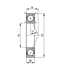 主軸軸承 B7030-E-T-P4S, 調(diào)節(jié)，成對或單元安裝，接觸角 α = 25°，限制公差