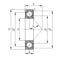 角接觸球軸承 7004-B-2RS-TVP, 接觸角 α = 40°, 兩側(cè)唇密封