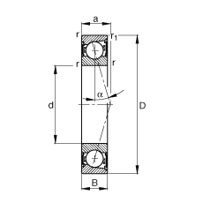 主軸軸承 B71913-C-2RSD-T-P4S, 調節(jié)，成對安裝，接觸角 α = 15°，兩側唇密封，非接觸，加嚴公差