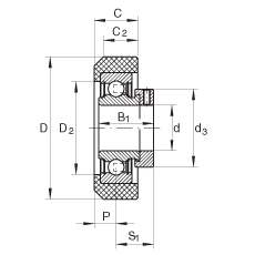 外球面球軸承 RCRA20/46-FA106, 帶橡膠插入件，偏心鎖圈定位， 兩側(cè) P 型密封